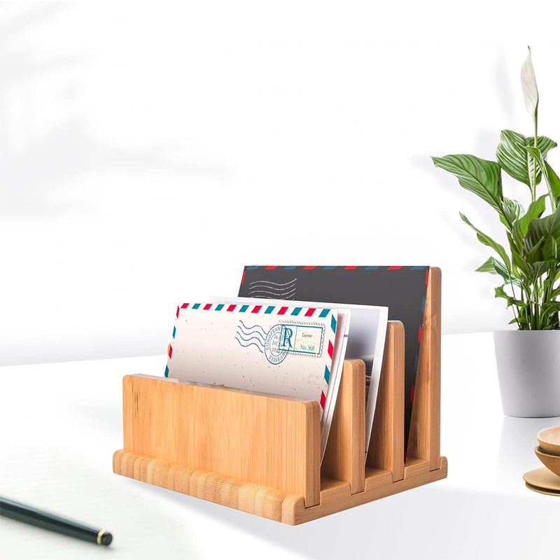 竹木收纳整理架简约办公桌文件夹多格分类学生文具资料信件置物架