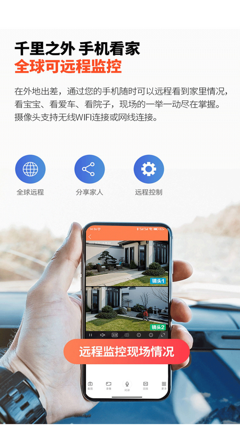 V380双画面无线监控器摄像头室外家用360度连手机远程高清