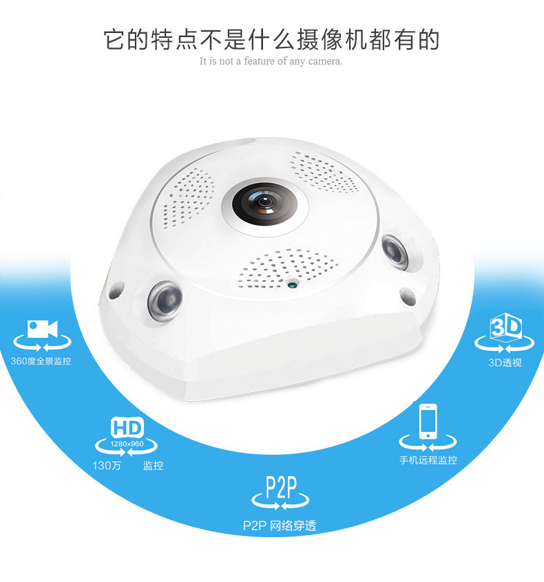 全景360度三角形智能摄像头夜视高清无线wifi网络家用监控