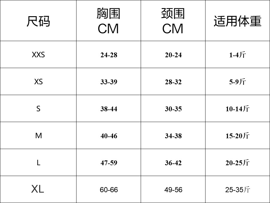尺码表