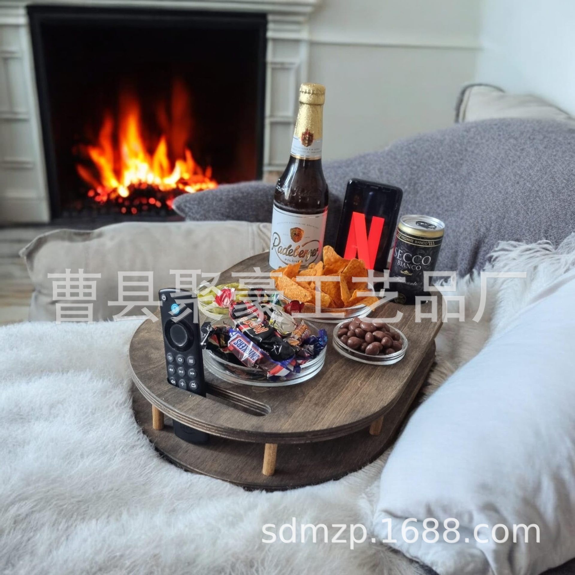 家用实木零食收纳盒沙发酒架多格干果盒野营餐盘木质啤酒收纳盒