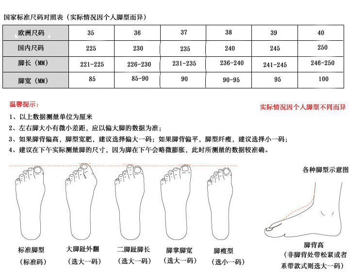 通用尺码表