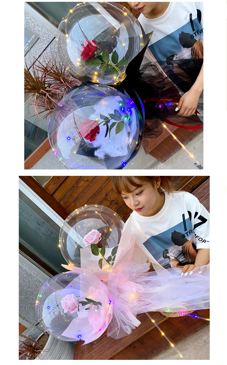 网红玫瑰花波波球发光透明带灯告白