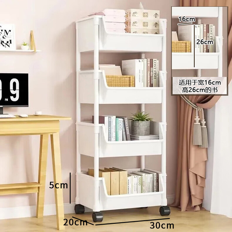可移动书架家用零食落地客厅收纳书架厨房果蔬菜篮小推车置物架