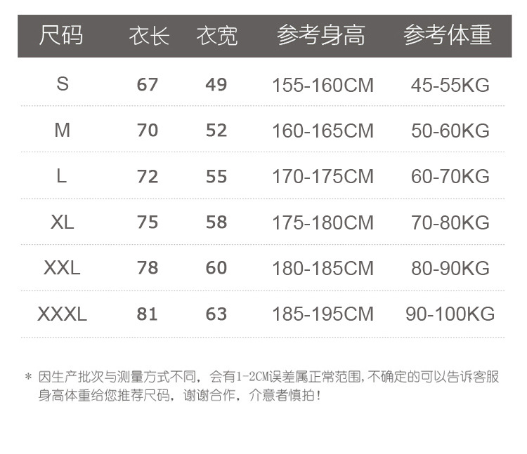 尺码表