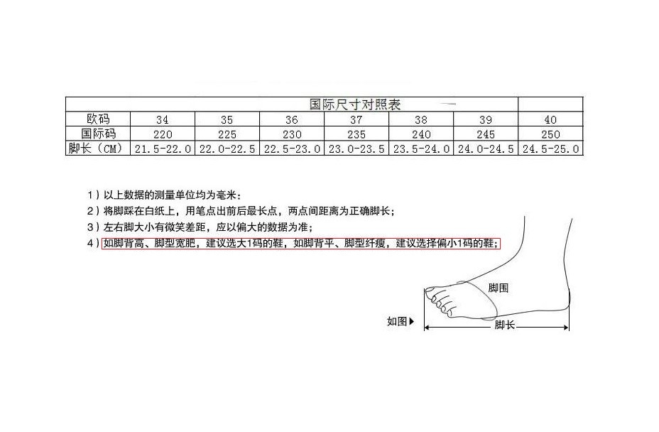 尺码表
