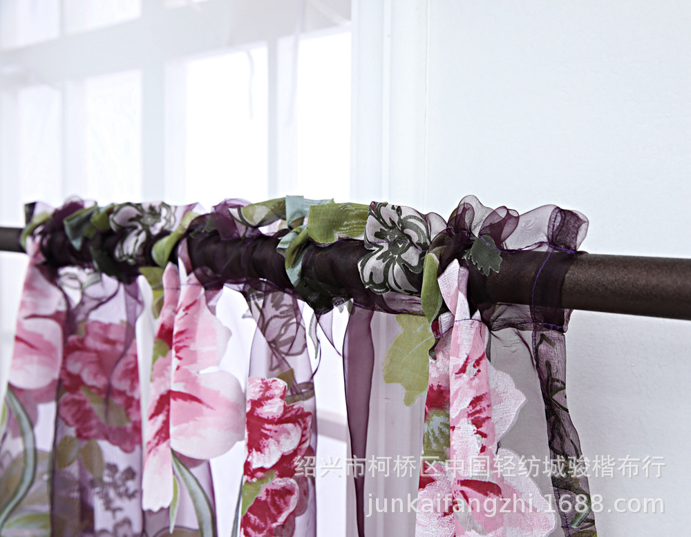 美式外贸款三件套装牡丹烂花透明窗纱厨房浴室咖啡厅卧室用 (1