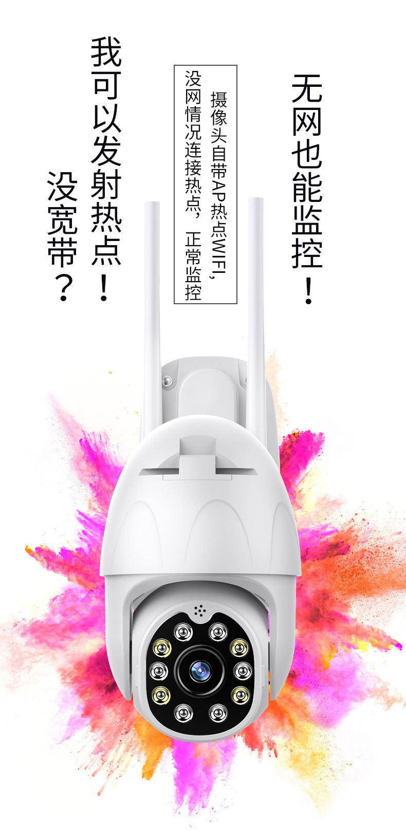360度全景球机摄像头家用室外防水高清夜视手机无线wifi网