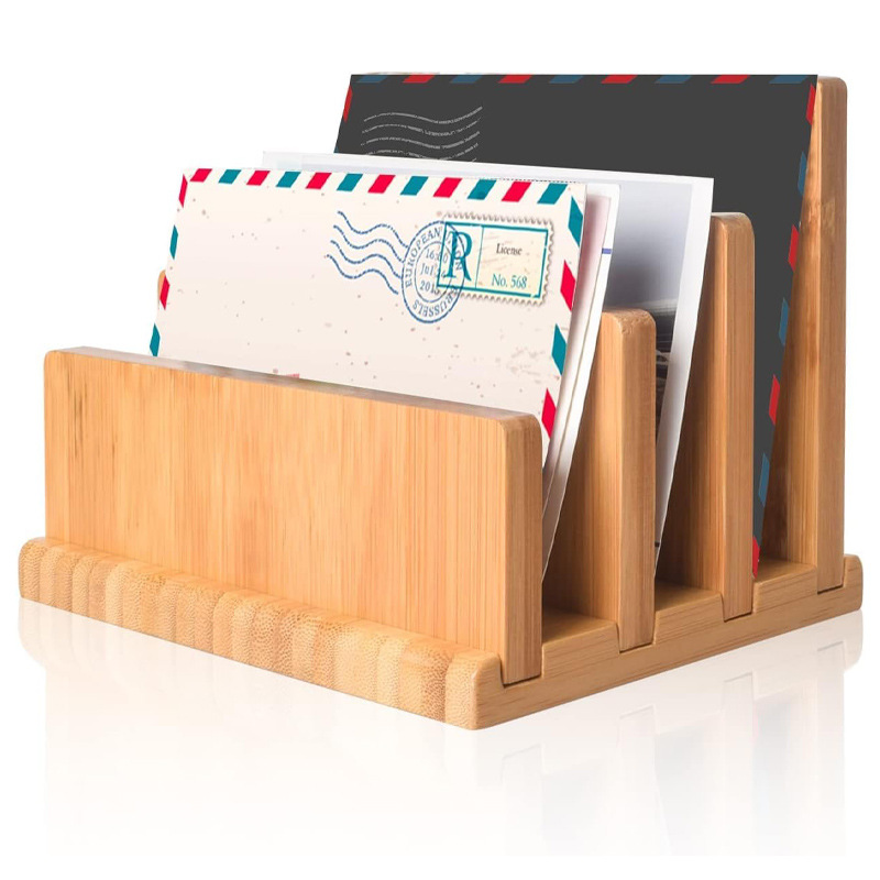 竹木收纳整理架简约办公桌文件夹多格分类学生文具资料信件置物架