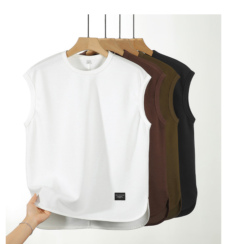 登爵男装220克珠地重磅无袖坎肩背心宽松日系复古潮牌背心男 