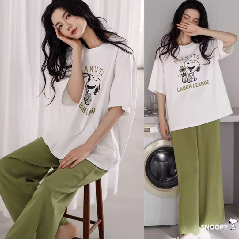 白草绿字母史努比草绿裤短长