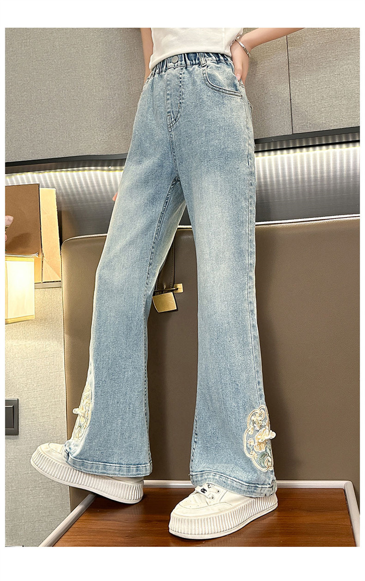 女童国风刺绣阔腿裤