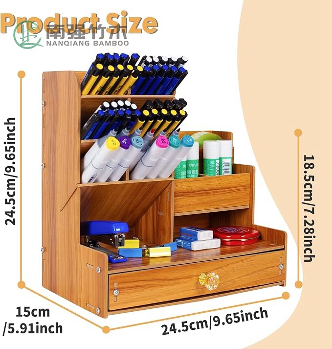 木制办公桌收纳盒,桌面文具支架,用于笔标记,化妆刷,口红存储