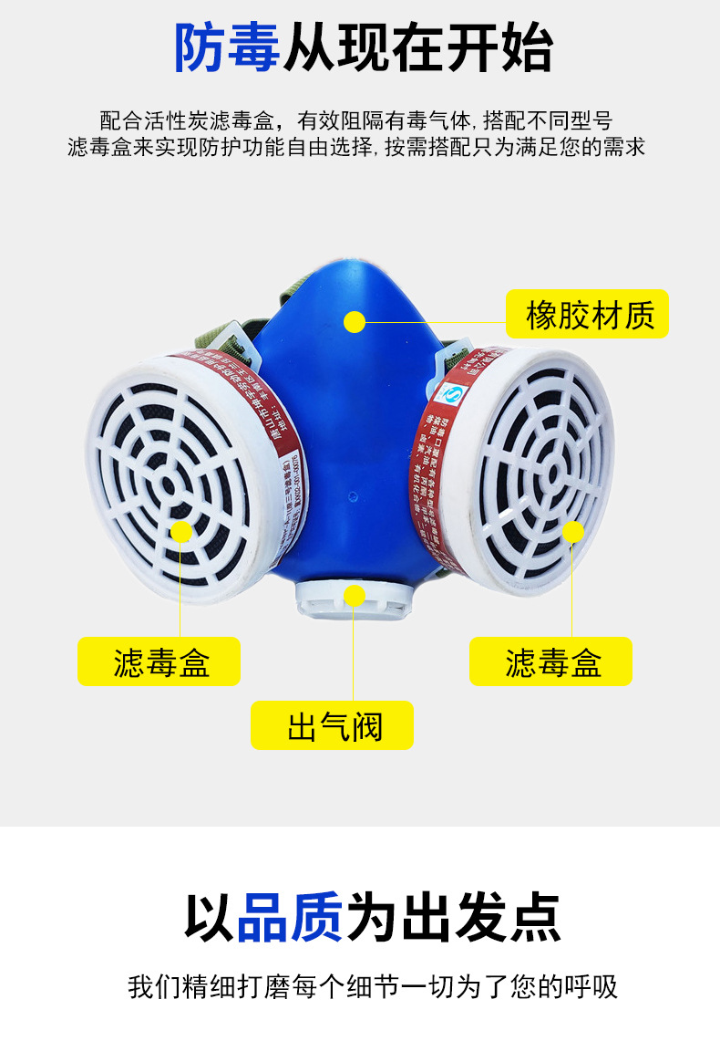 双罐防毒面具煤矿喷漆甲醛农药工业化工防毒口罩活性炭