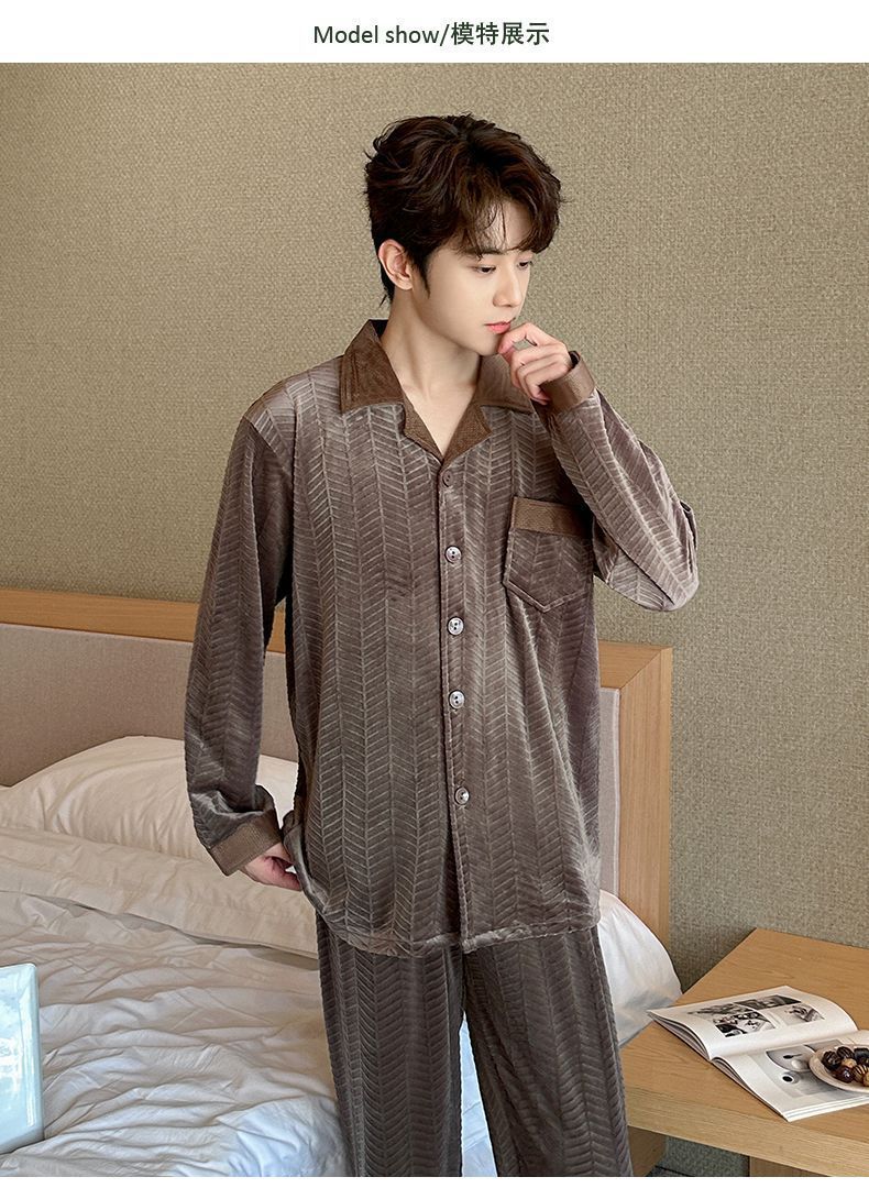 商品详情图_【新品】爸爸款冬季加厚长毛法兰绒中老年人睡衣珊瑚