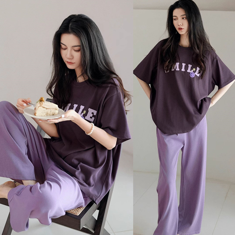 深灰紫字母笑脸紫裤短长