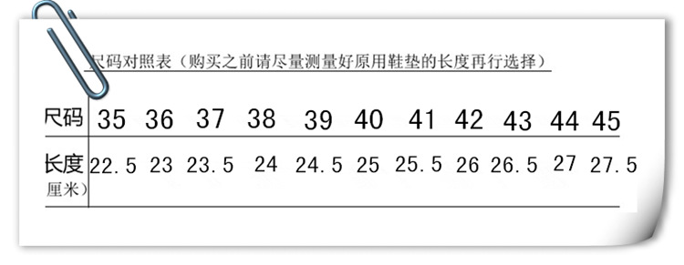 鞋垫尺码表