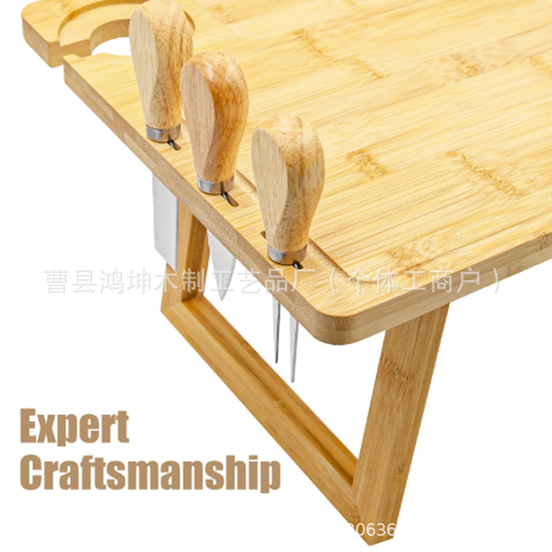 竹制野餐桌户外露营便携式竹木折叠餐桌方形红酒杯桌沙滩烧烤桌