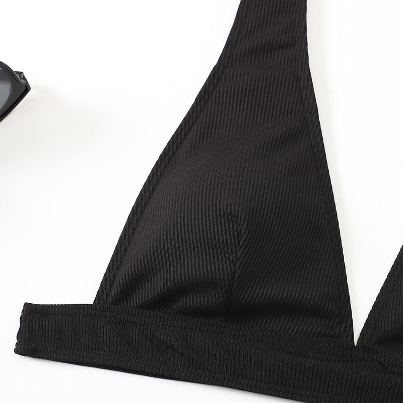 黑色小坑条比基尼泳衣2022新款泳装速卖通亚马逊热