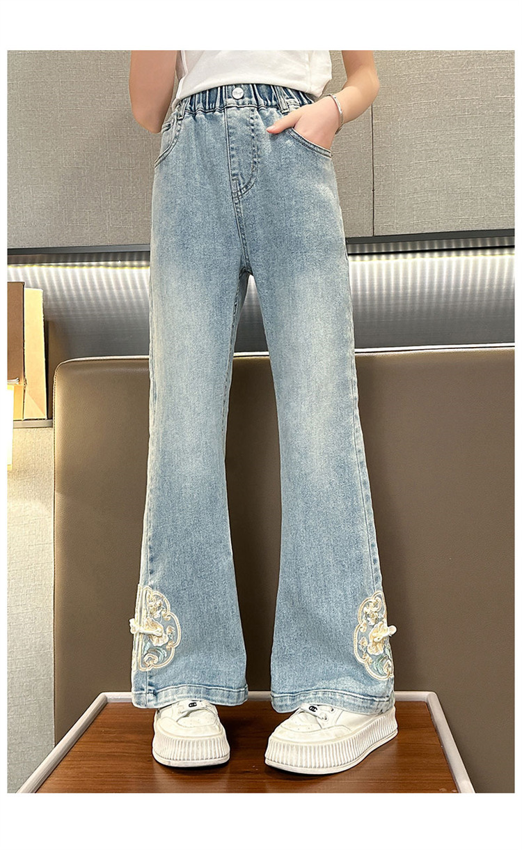 女童国风刺绣阔腿裤