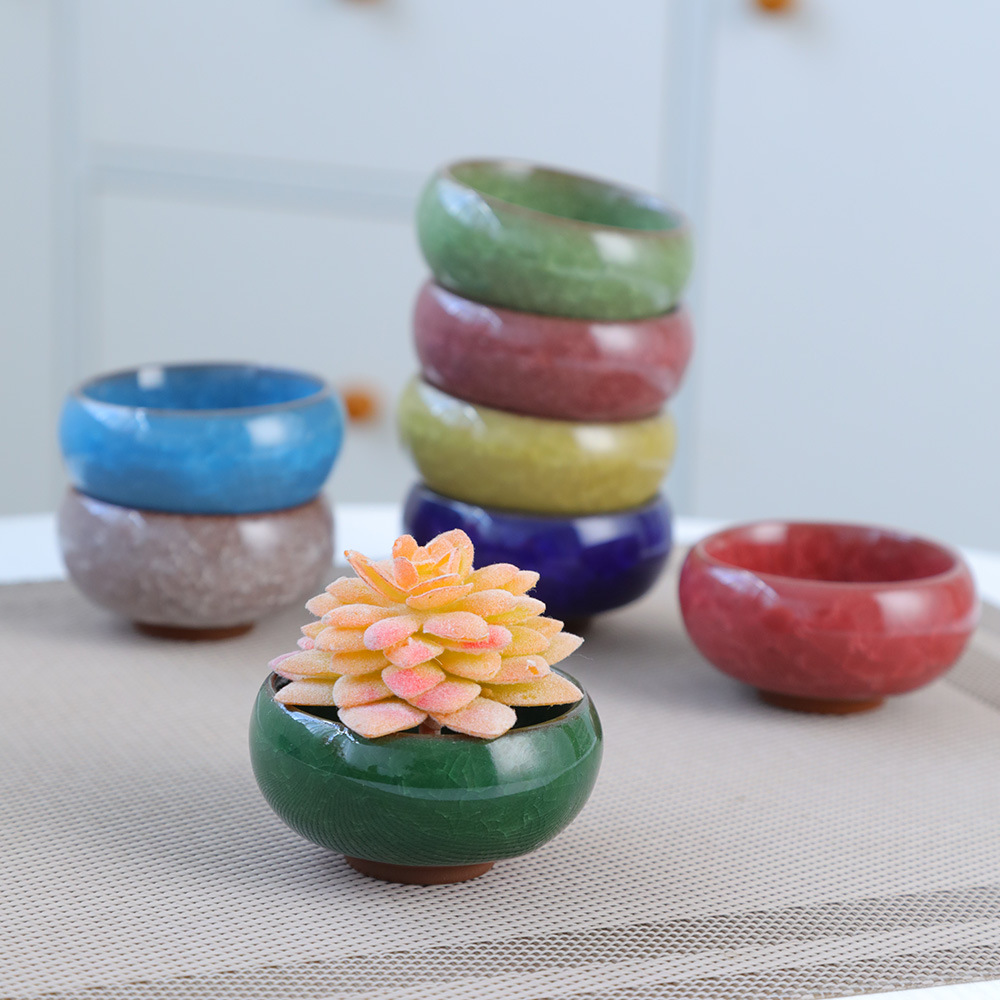 冰裂陶瓷花盆迷你拇指多肉花盆冰裂釉外贸跨境爆品八色多彩多肉盆