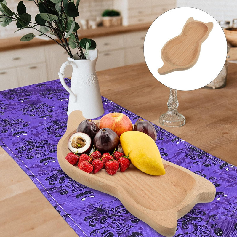 创意木制卡通托盘水果点心托盘蛋糕放置盘猫咪造型宝宝实木辅食盘