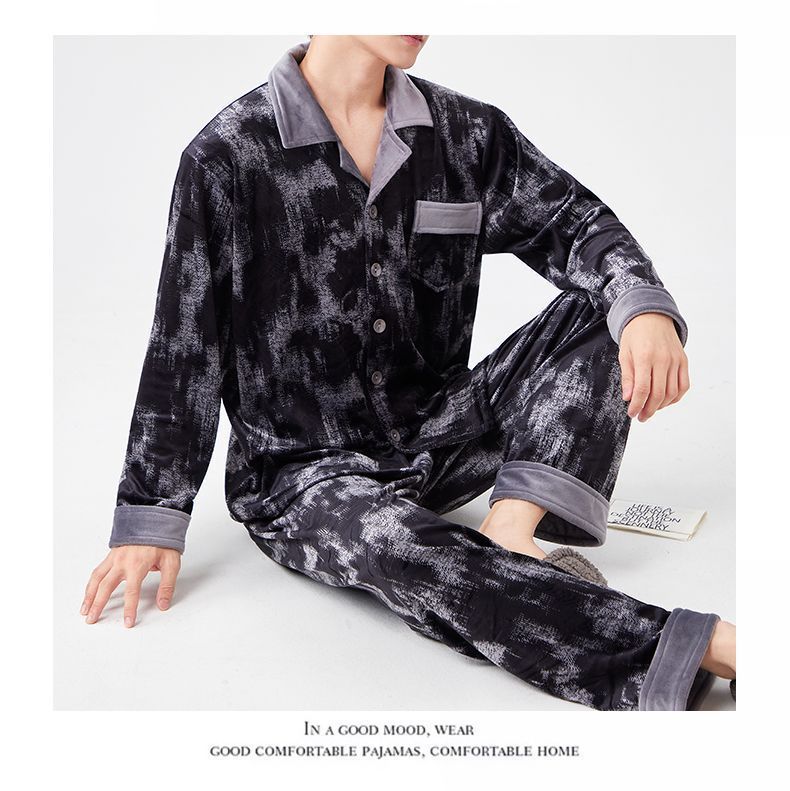 商品详情图_【新品】爸爸款冬季加厚长毛法兰绒中老年人睡衣珊瑚