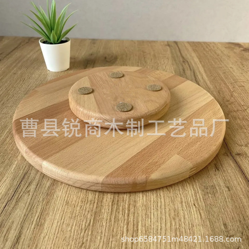 可旋转橡胶木圆形托盘客厅桌面零食水果托盘创意实木水果摆放托盘