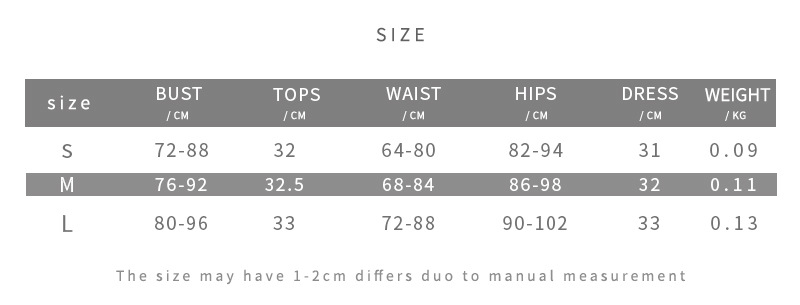 阿里尺码表 - 英文
