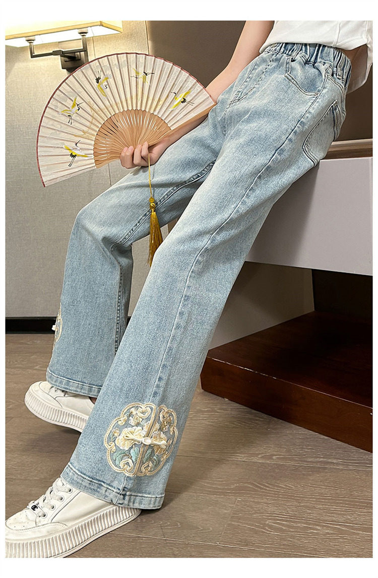 女童国风刺绣阔腿裤