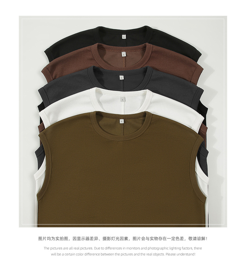 登爵男装220克珠地重磅无袖坎肩背心宽松日系复古潮牌背心男 