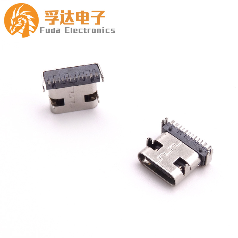 14.TYPE C 16P母座单排SMT有柱四脚插板尾部加宽