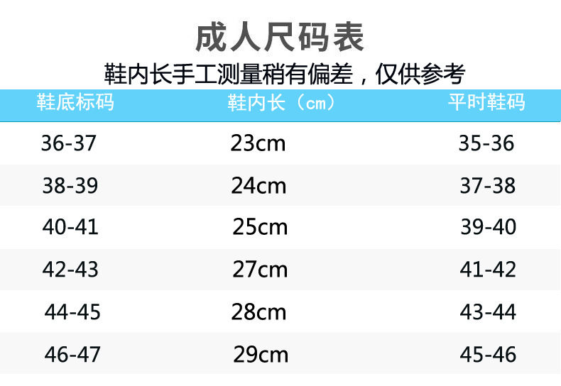成人尺码表