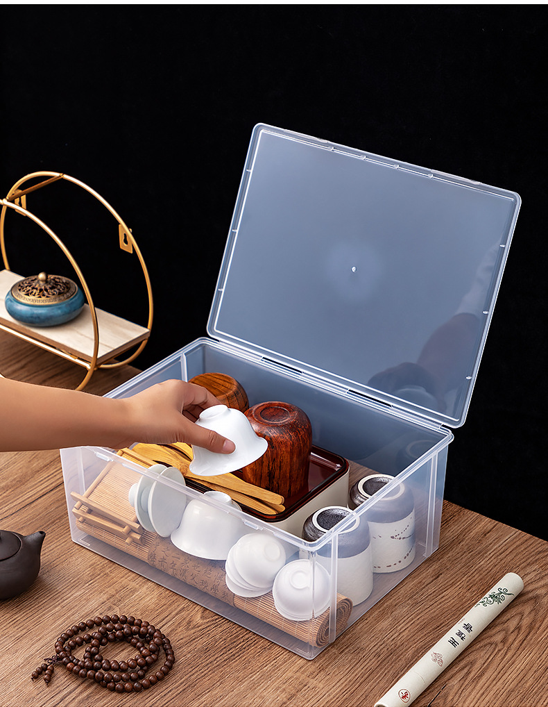 桌面收纳盒多功能杂物防尘便携式功夫茶杯茶具收纳盒透