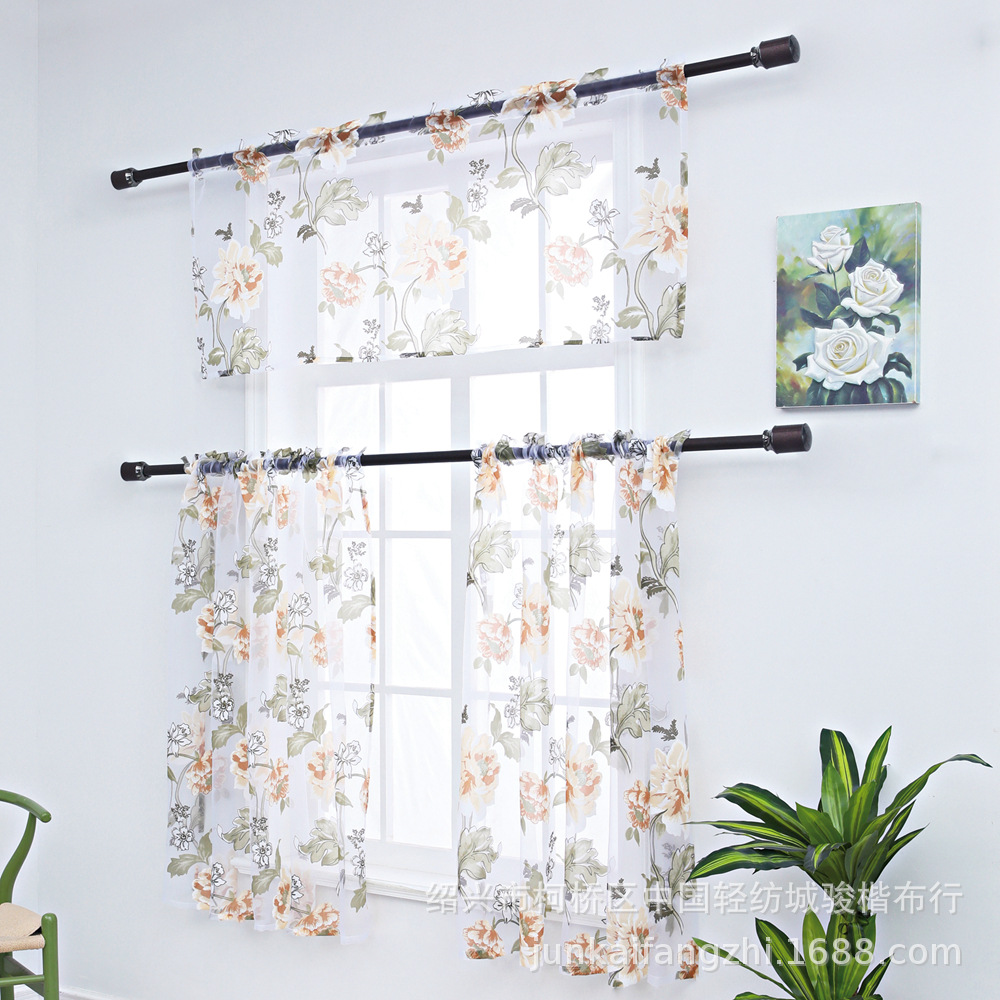 美式外贸款三件套装牡丹烂花透明窗纱厨房浴室咖啡厅卧室用 (5
