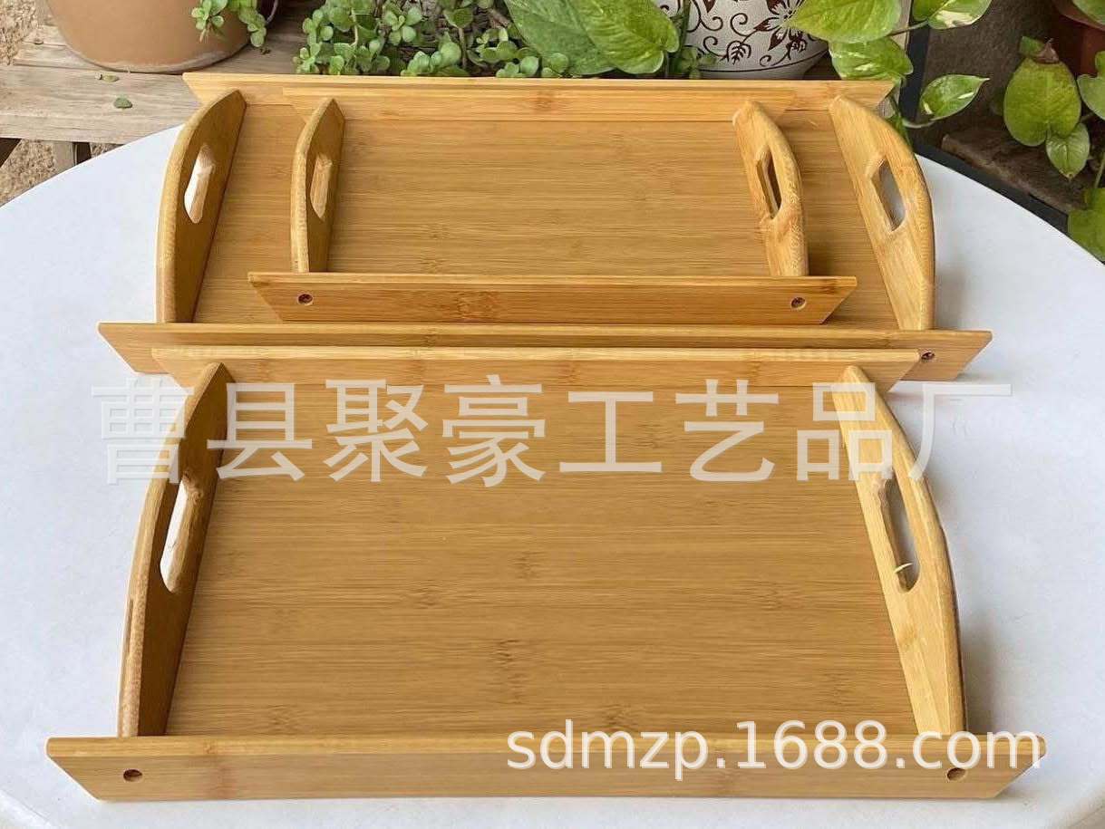 竹制餐厅快餐盘水果托盘长方形双耳竹托盘环保家用茶水杯提手盘子