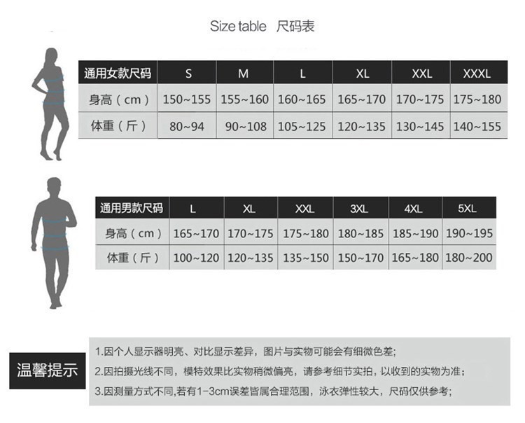 男女尺码表