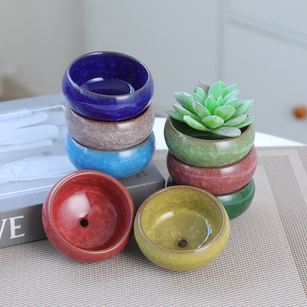 冰裂陶瓷花盆迷你拇指多肉花盆冰裂釉外贸跨境爆品八色多彩多肉盆