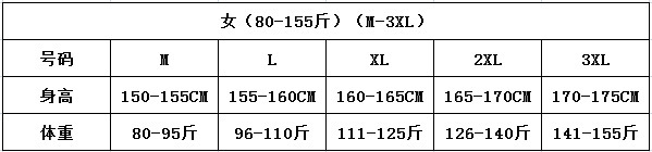 女（80-155斤）（M-3XL）