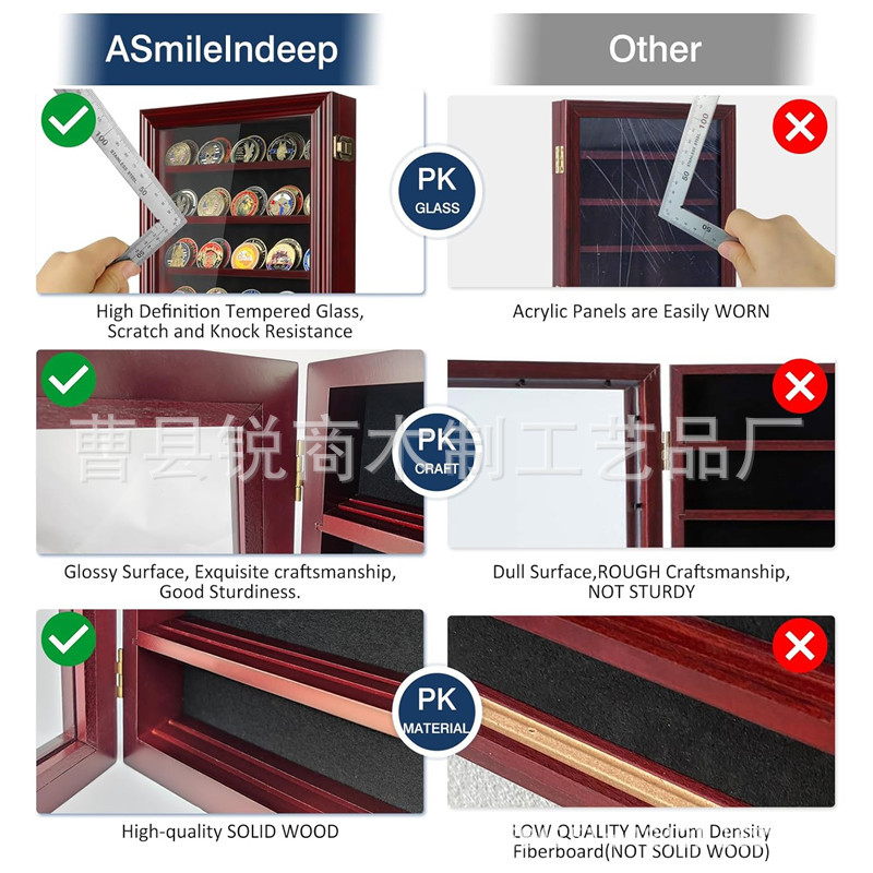 木制纪念币收纳盒壁挂式奖章存储盒多层勋章展示盒简易硬币架BS