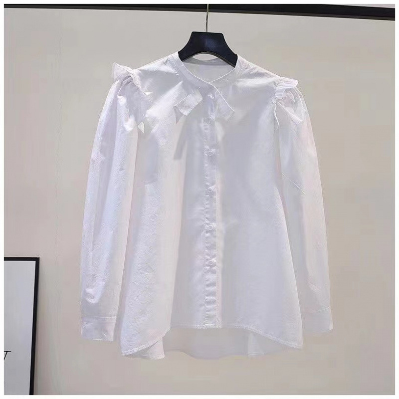 白色衬衫女2024年新款春季设计感蝴蝶结春装别致甜美洋气上衣