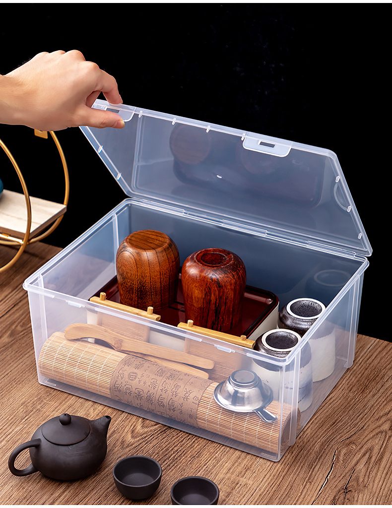 桌面收纳盒多功能杂物防尘便携式功夫茶杯茶具收纳盒透