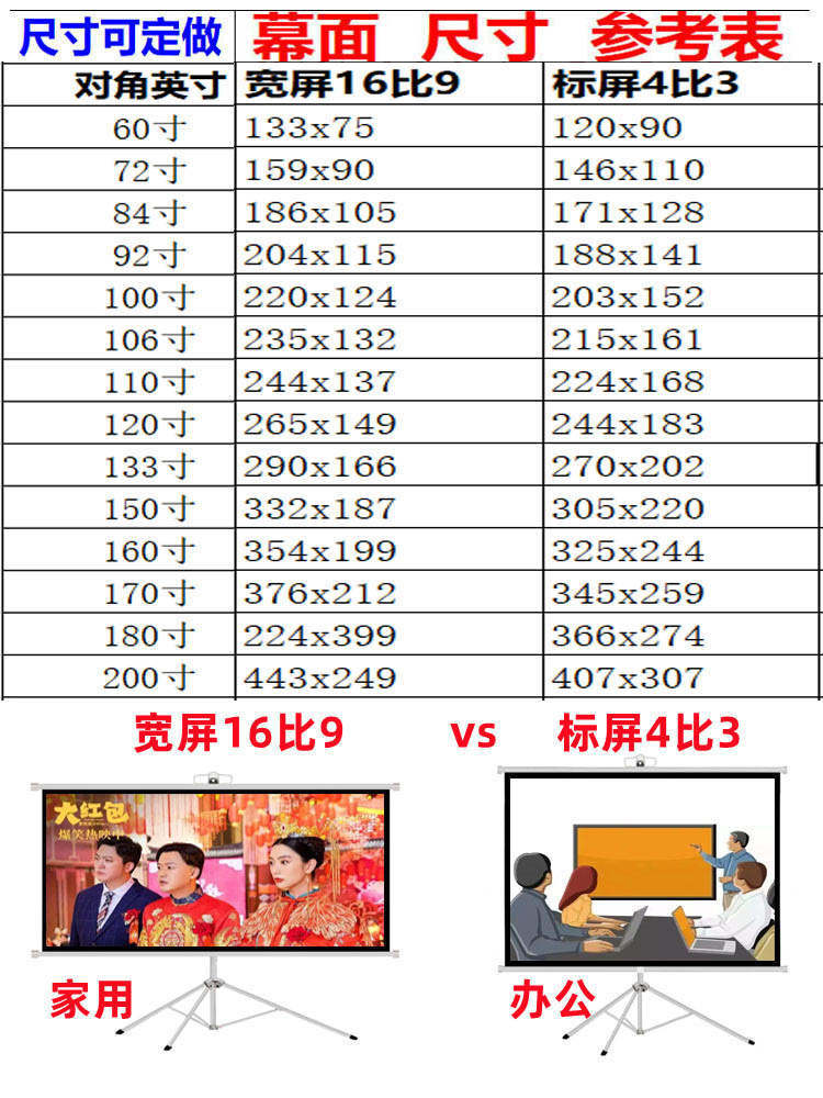 高清支架幕布607284寸100寸120寸150寸