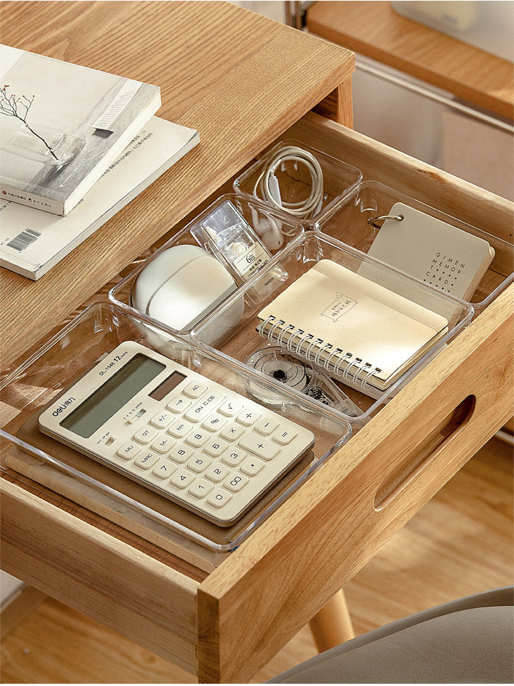 优思居 透明厨房餐具抽屉分隔盒 桌面化妆品分类整理盒分格收纳
