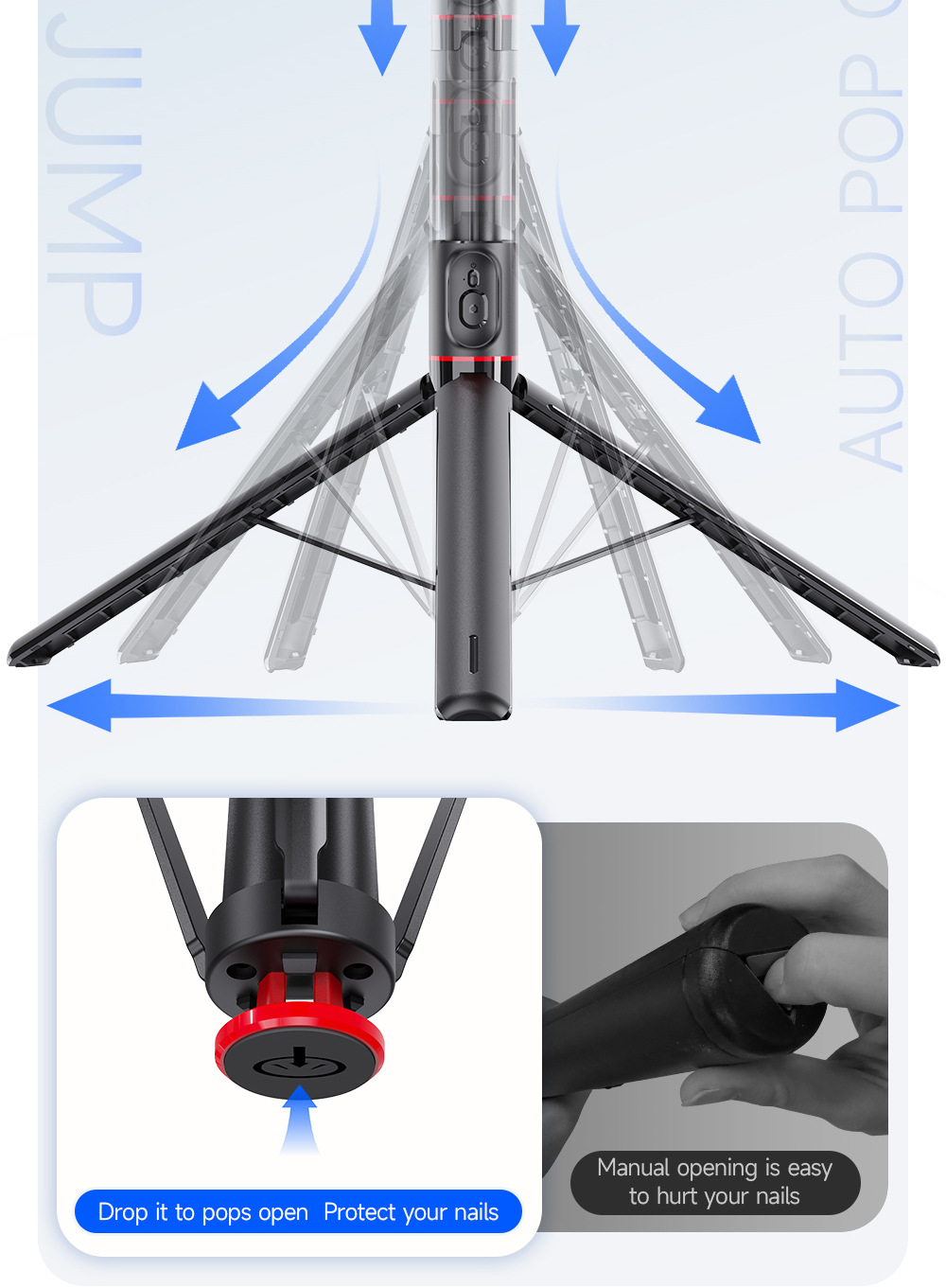TT01-1.77米-一体式跳跳杆-自动弹开三脚架-磁吸遥控