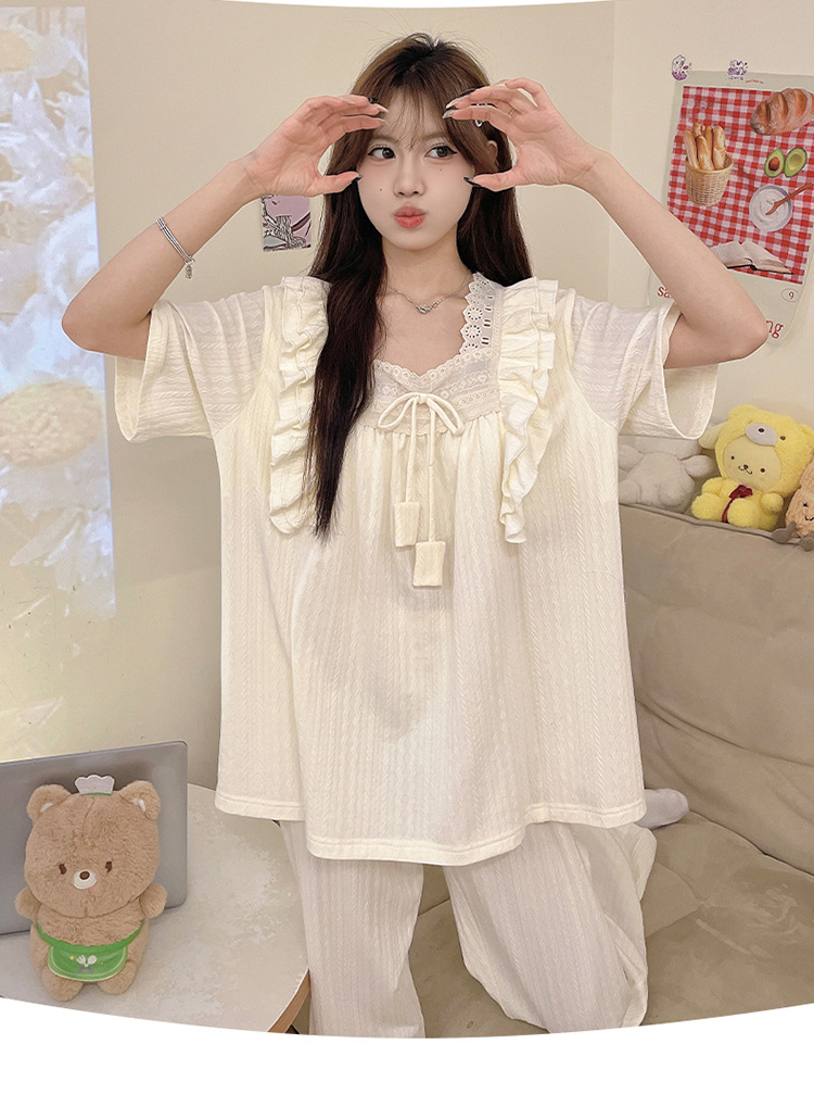 复制_睡衣女韩版甜美荷叶边精梳棉夏季短袖休闲家.jpeg