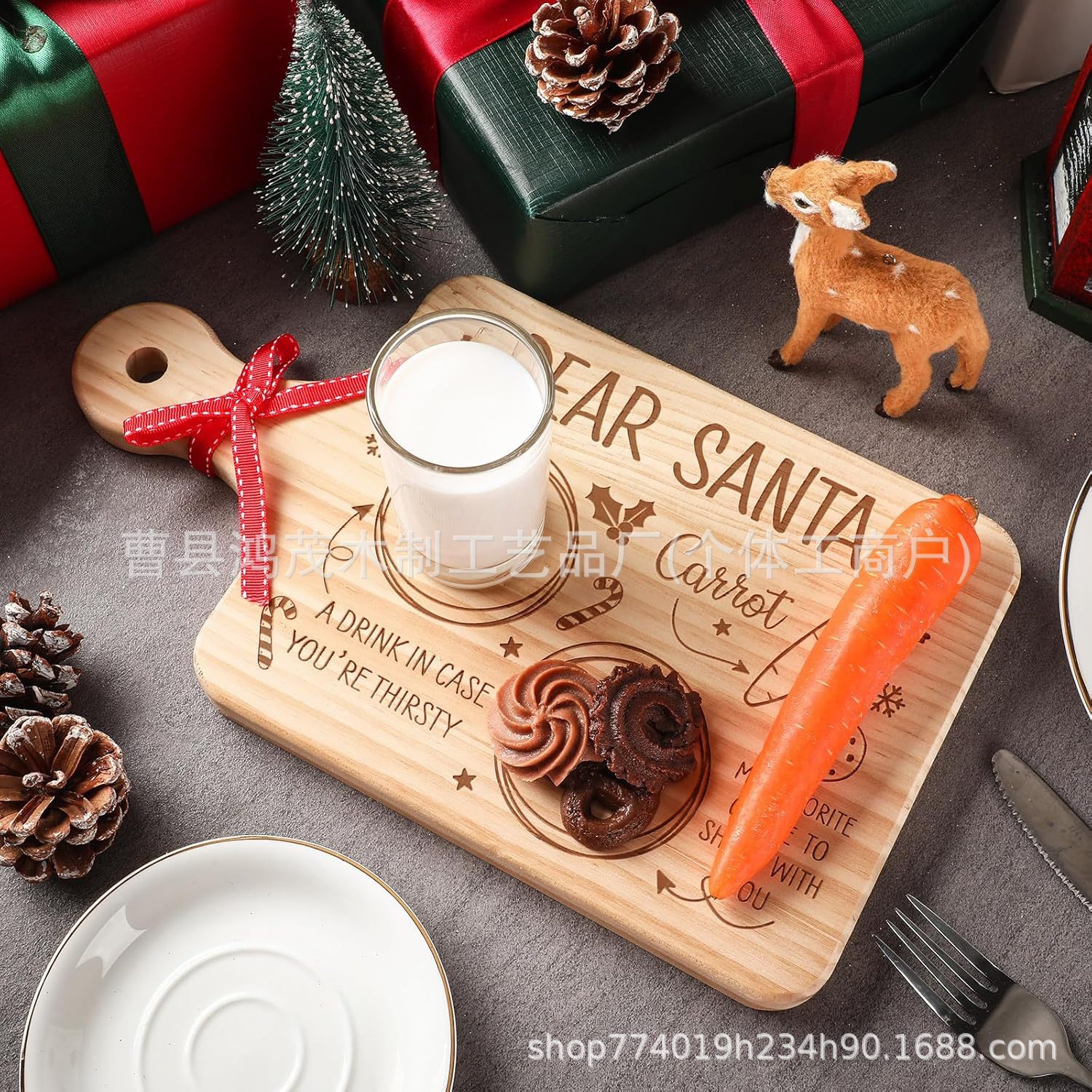 圣诞节木质托盘实木餐盘圣诞老人饼干盘木制牛奶零食托盘蔬菜盘