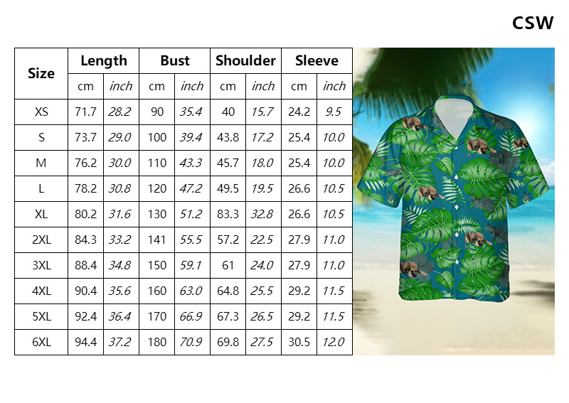 CSW-夏威夷衬衫-尺码表
