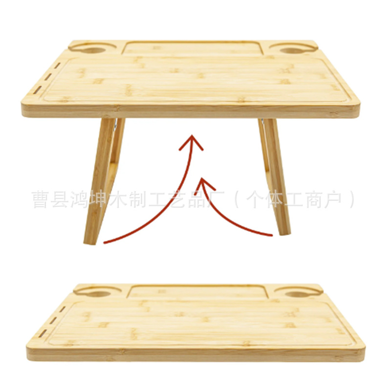 竹制野餐桌户外露营便携式竹木折叠餐桌方形红酒杯桌沙滩烧烤桌