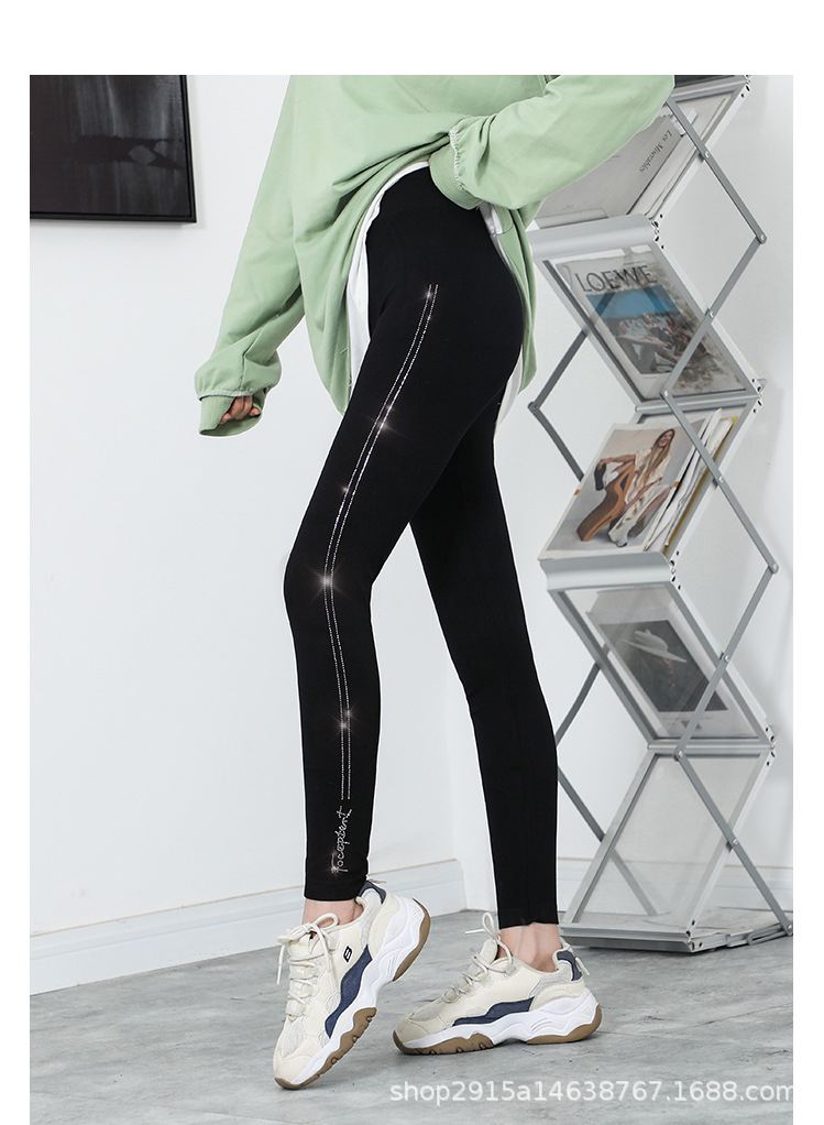 新款大码烫钻莫代尔九分打底裤女外穿高弹显瘦小脚裤